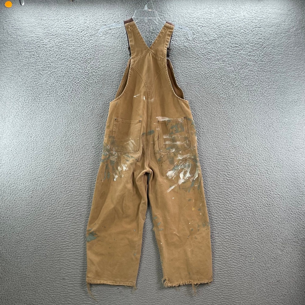 Carhartt Tan Canvas Women's Painter Overalls with Paint Marks - Picture 2 of 13
